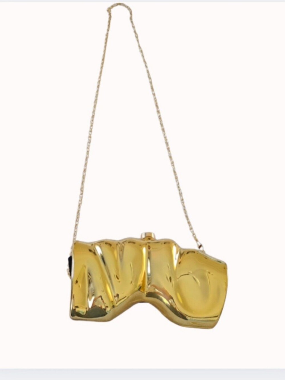 Fashion Acrylic Gold Scrunch Handbag Reflective Metallic Shoulder Purse